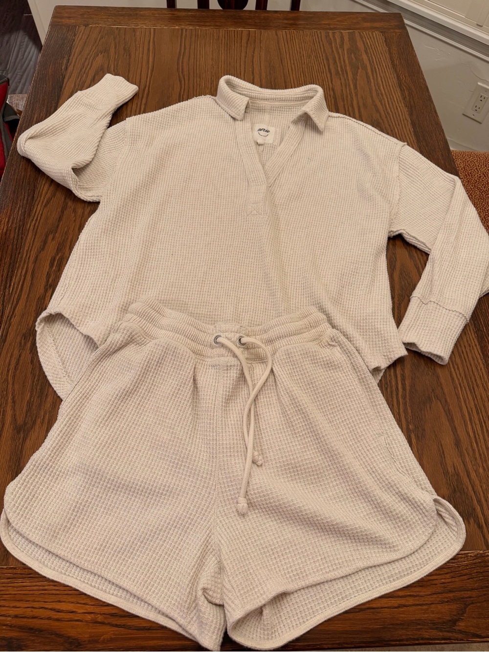 aerie Cream Waffle-Knit Lounge Set